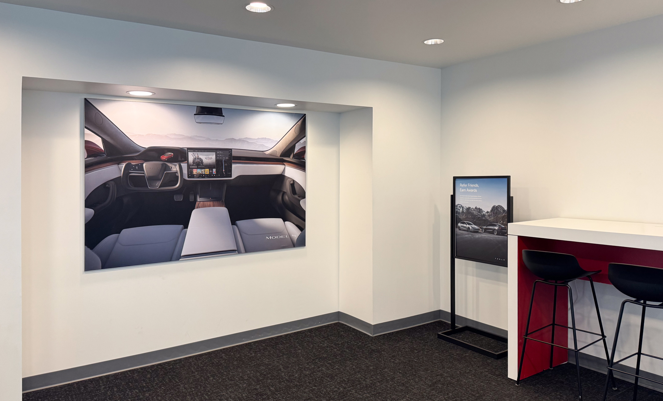 SEG Fabric Frames on Full Display in Tesla Showroom